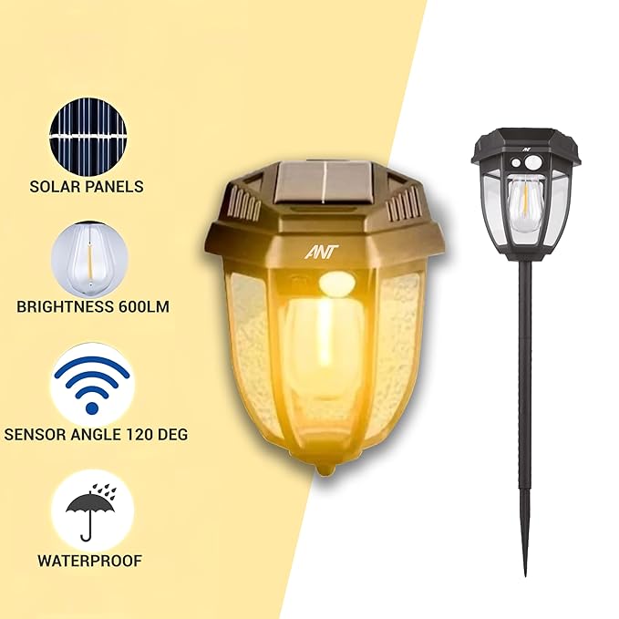 ANT SolarLight 50 | 18W Solar Induction Lamp with Motion Sensor | 600 Lumen Outdoor Waterproof LED Solar Garden Light | 1200mAh Rechargeable Battery for Terrace, Courtyard & Pathway buy 1 get 1
